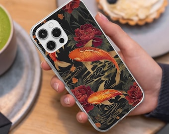 Japanese Floral Goldfish Phone Case for iPhone 17 Air 16 15 Pro Max 14 Plus 13, Samsung S26 S25 Edge S24 Fe A36 A26 A17 A37 A57 A56 Pixel 10