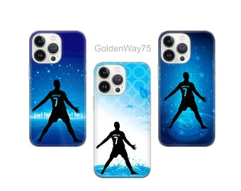 May include: Three iPhone cases with a blue and white design featuring a silhouette of a football player. The text "GoldenWay75" is visible at the top of the image.