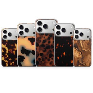 Tortoiseshell iPhone Case, Matte TPU Gel Phone Cover, Slim Protective Case for Samsung Galaxy and Google Pixel, Brown Amber Leopard Style