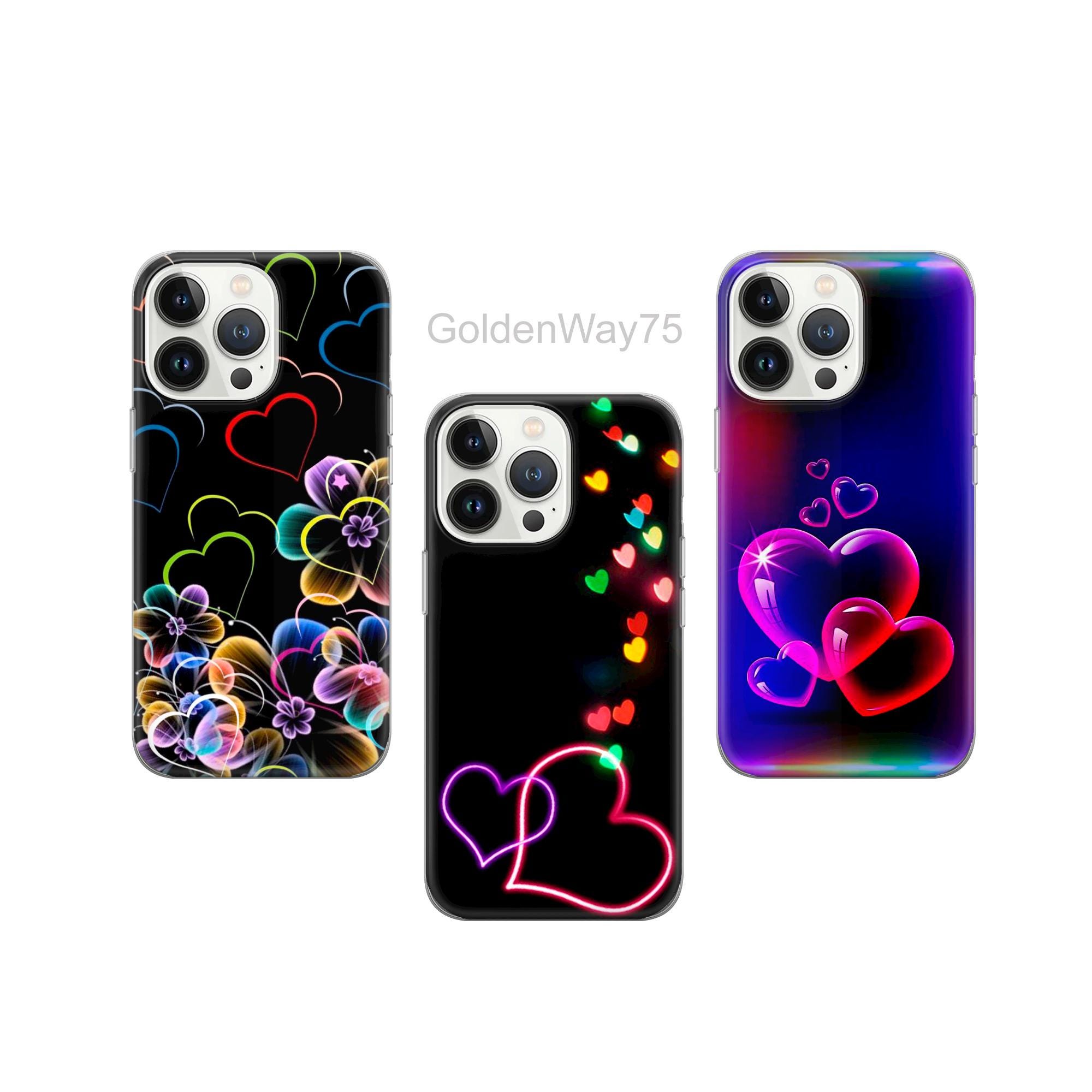 Neon Heart Phone Case Glowing Love Cover for iPhone 16 16e 15 Pro Max 14 Plus 13 SE Samsung S25 Edge S24 Fe S23 A36 A26 A16 A15 A56 Pixel 9A
