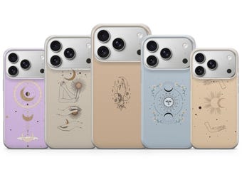 Pastel Celestial Phone Case, Boho Moon Sun TPU Gel Cover for iPhone 17e 16 Pro 15 14, Samsung Galaxy S26, Pixel 10a, Mystic Astrology Gift