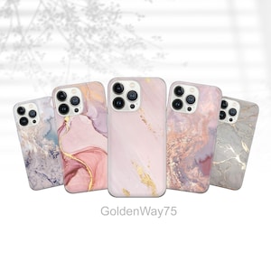 Rose Gold Marble Phone Case Quartz Cover for iPhone 15 Pro Max 14 13 12 11 8 SE, Samsung S24 S23 Fe S22 A25 A15 A14 A13 A54 S21 Pixel 8 7 6A