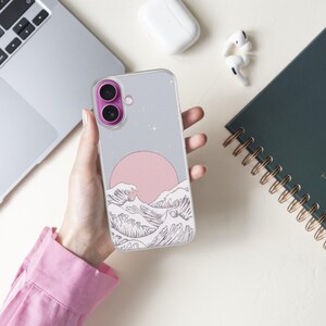 Funda para teléfono con diseño de olas japonesas, funda para iPhone 17e 16 Pro Max 15 14 con diseño de la Gran Ola, funda estética de TPU con diseño de arte oceánico para Samsung S26 A37 A57, Pixel 10a imagen 16