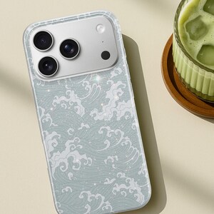 Funda para teléfono con diseño de olas japonesas, funda para iPhone 17e 16 Pro Max 15 14 con diseño de la Gran Ola, funda estética de TPU con diseño de arte oceánico para Samsung S26 A37 A57, Pixel 10a imagen 17