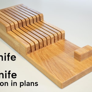 DIY Knife Organiser made from Oak. 7 Knife of 9 knife option available in plans.