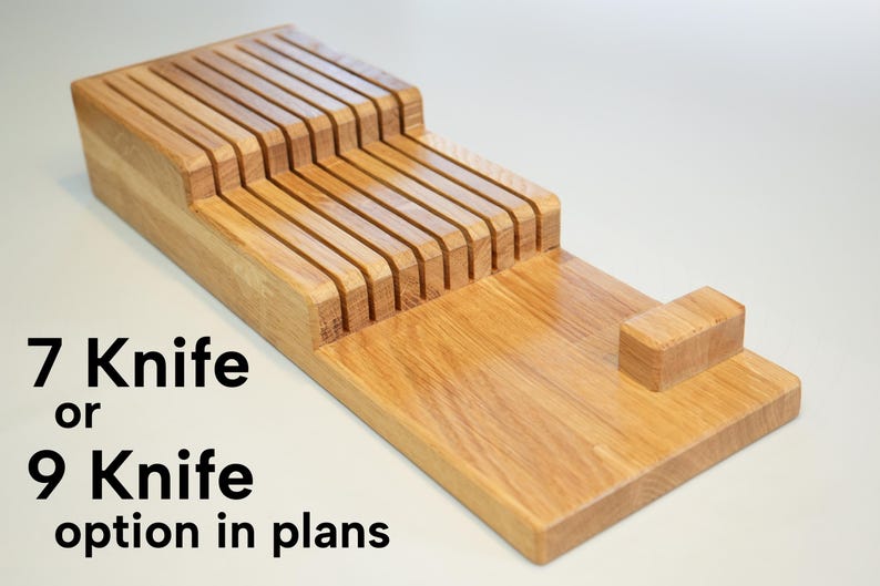 DIY Knife Organiser made from Oak. 7 Knife of 9 knife option available in plans.