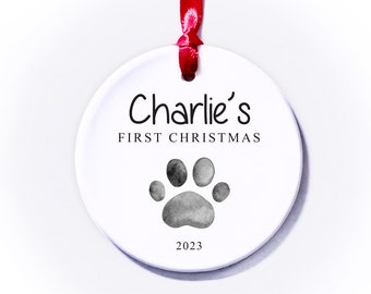 Personalised Dogs First Christmas Ceramic Bauble • Keepsake Christmas Bauble Gift Ornament • Pet • Puppy's First Christmas Decoration