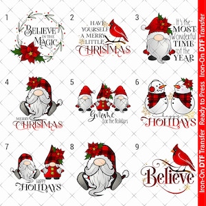 Christmas DTF Iron On Heat transfer sticker for t-shirt Gnome Snowman Robin Happy Ready to Press
