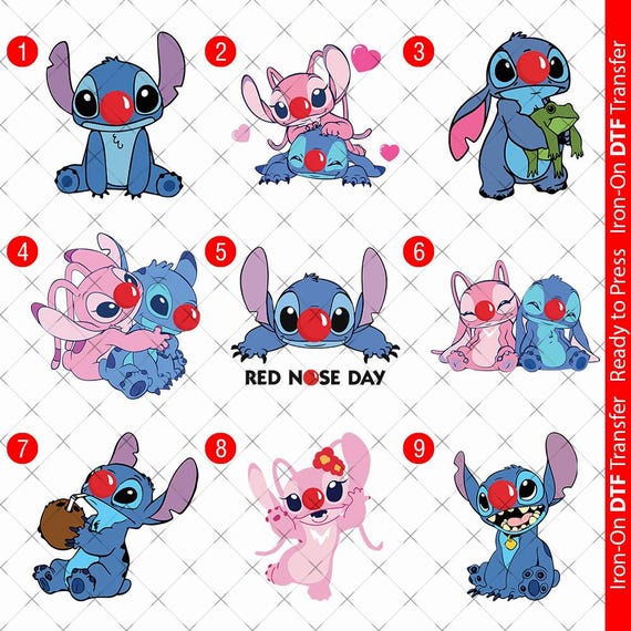 Red Nose Day Stitch DTF Iron On Transfer: Comic Relief ready to press design sticker for t-shirt 00083