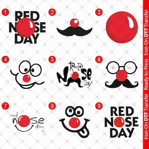 Adesivo termoadesivo DTF per maglietta "Red Nose Day" in formato A4, A5 e A6, pronto per la stampa, Comic Relief per qualsiasi tessuto colorato, divertente 00094