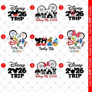 Disney Trip 2026 DTF Iron On Heat transfer sticker for t-shirt A4 A5 A6 Ready to Press Family Vacation 00137