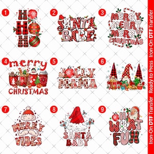 Merry Christmas DTF Iron On Heat transfer sticker for t-shirt Santa Babe Jolly Mama Gnome Ready to Press