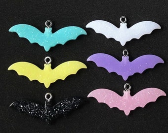 Bat Charm | Glitter Bat Charm | Multicolor Resin Bat | Halloween Charm For Earrings Bracelet Necklace Pendant | DIY Jewelry Supply | P82