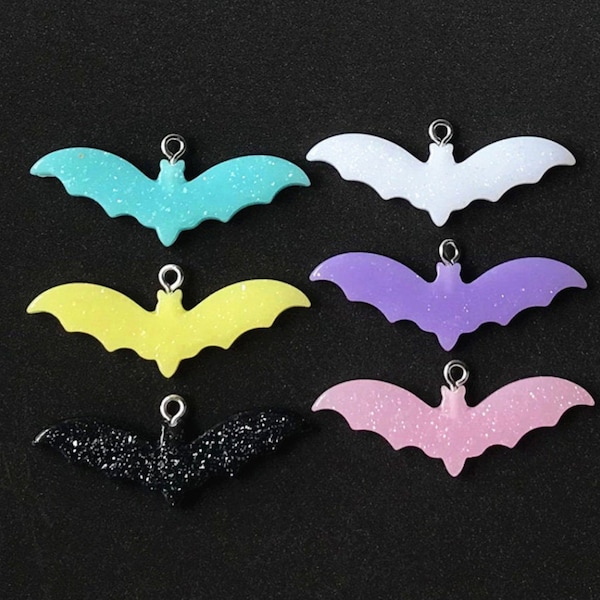 Bat Charm | Glitter Bat Charm | Multicolor Resin Bat | Halloween Charm For Earrings Bracelet Necklace Pendant | DIY Jewelry Supply | P82