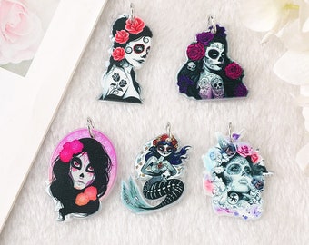 Day Of Dead Charms | Mexican Skull Creative | Acrylic Charm | Catrina | Mexican Jewelry | DIY Making | P73