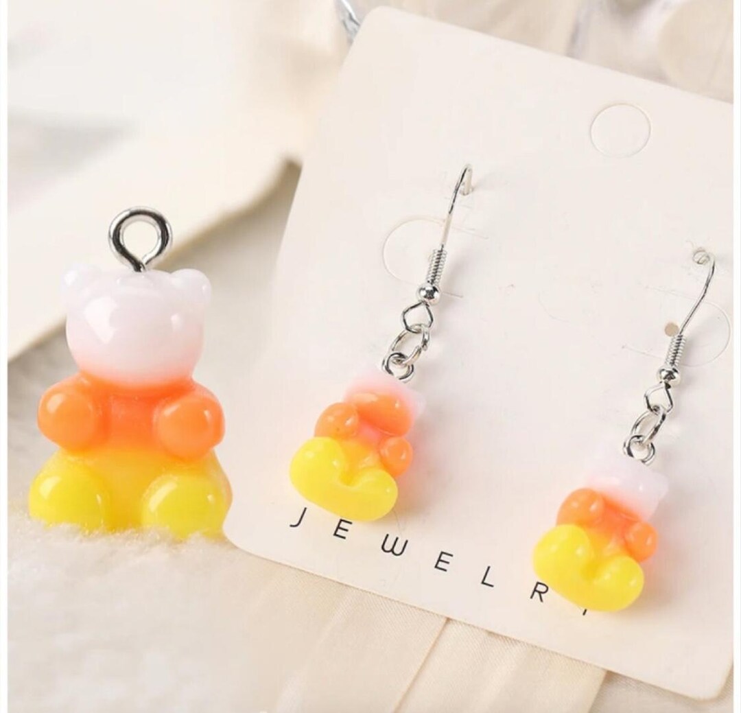 3D Corn Candy Bear Resin Charms Earring Trick Treat Halloween Jewelry ...