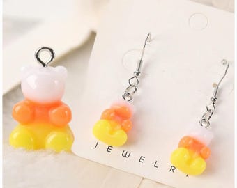 3D Corn Candy Bear Resin Charms or Earrings  | Trick or Treat | DIY Making Halloween Jewelry | Ref: P464