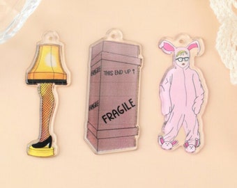 A Christmas Story Acrylic Charm | Christmas Movie Jewelry | Pink Bunny Pajamas | Leg Lamp | Fragile Box | DIY Jewelry | Ref: P224