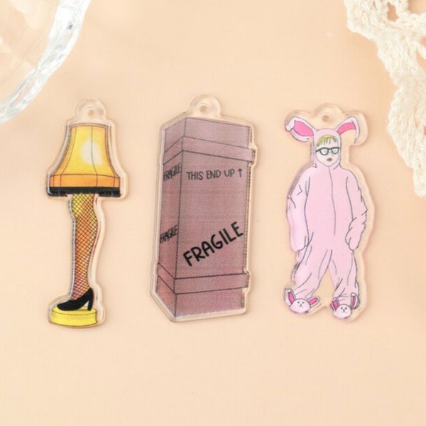 A Christmas Story Acrylic Charm | Christmas Movie Jewelry | Pink Bunny Pajamas | Leg Lamp | Fragile Box | DIY Jewelry | Ref: P224