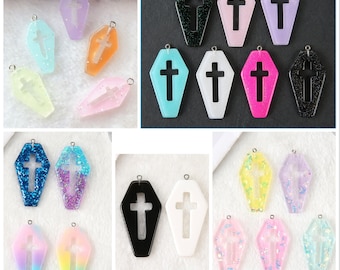 Coffin Cross Charm | Coffin Resin Charm | Punk Style Coffin Planchette Charms | Halloween Charm | Punk Charm | 2 Sizes | Ref. P335