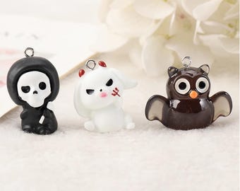 3D Death Resin Charm or Earring | Devil Bunny | Bat | Cute Monster | DIY Making Jewelry | Ref: P465