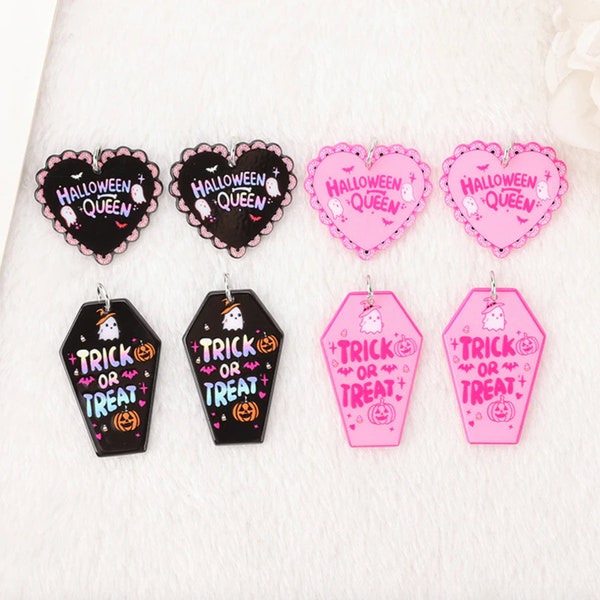 Halloween Queen Acrylic Charms | Trick Or Treat | Heart | Coffin | Pastel Goth | DIY Jewelry | Ref: P220