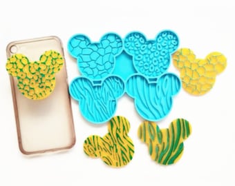 Shiny Mickey Silicone Mold, 4-Cavity Leopard Design For Reels Or Phone Grips |  Ref: M27
