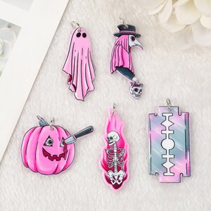 Pink Pastel Goth Charms | Acrylic Spooky Pendants