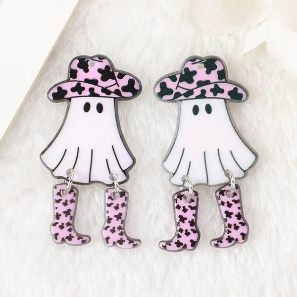 Cowgirl Ghost Acrylic Charms | Pink Cowboy | Animal Print Cowboy Hat and Boots | DIY Jewelry | Ref: P244