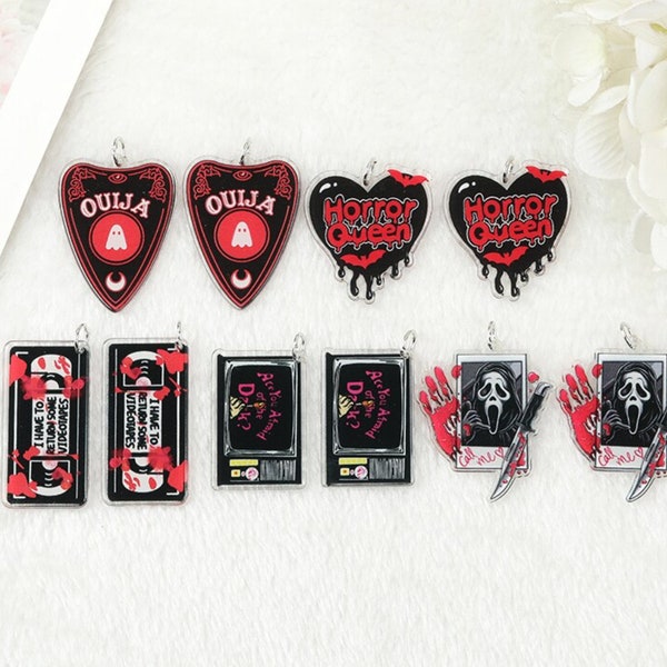 Black And Red Halloween Acrylic Charms | Call Me Ghost Face | Horror Queen Heart | OUIJA | TV | Horror Video Tape | DIY Jewelry | Ref: P227