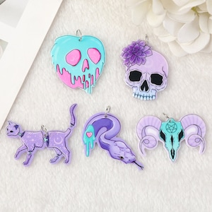 Purple Punk Pastel Goth Charms | Apple | Skull | Snake | Cat | Ram | Earring Necklace | Ref: P13