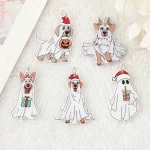 Ghost Dogs Christmas Acrylic Charms | Cute Dogs | DIY Jewelry Earrings  | Ref: P271