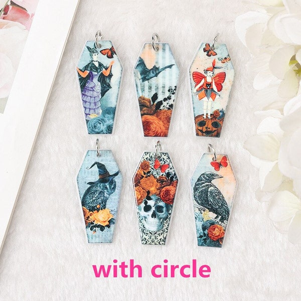 Coffin Acrylic Charms | Bat | Skull | Raven | Owl | Skull Flowers | Butterfly child | Horror Punk | Pendant For Earring Necklace DIY  | P112