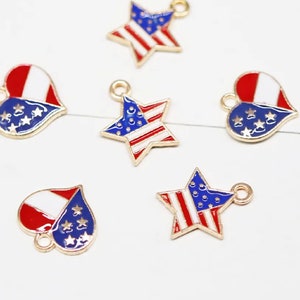 USA Flag Charm | American Heart | Star | July 4 | Red White Blue Pendant |  4th of July | DIY Jewelry | Ref: Z34