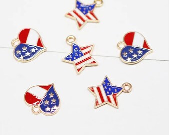 USA Flag Charm | American Heart | Star | July 4 | Red White Blue Pendant |  4th of July | DIY Jewelry | Ref: Z34