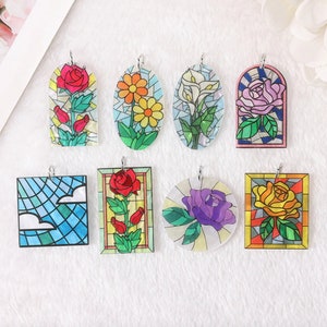 Flower Stained Glass Acrylic Charms | Rose | Tulips | Lilies | DIY Jelwery | Ref: P197