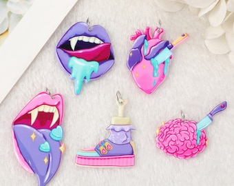 Pastel Goth Acrylic Charm | Spooky Heart, Brain, Lips, Shoe Pendant