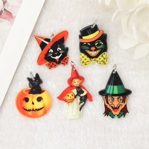 Vintage Halloween Acrylic Charms | Pumpkins | Black Cat | Pendant For Necklace Earring DIY Making Accessories | Ref: P92