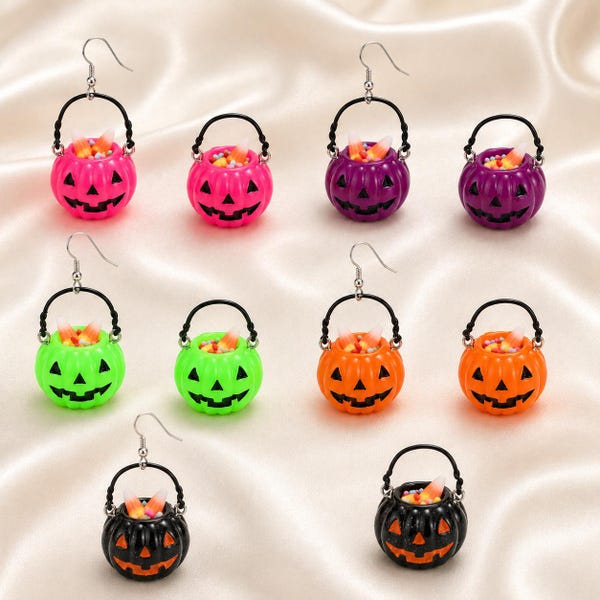 3D Pumpkin Charms / Earrings | Candy Bucket | Trick Treat  | Colorful Jack | Lantern Dangle | Halloween P487