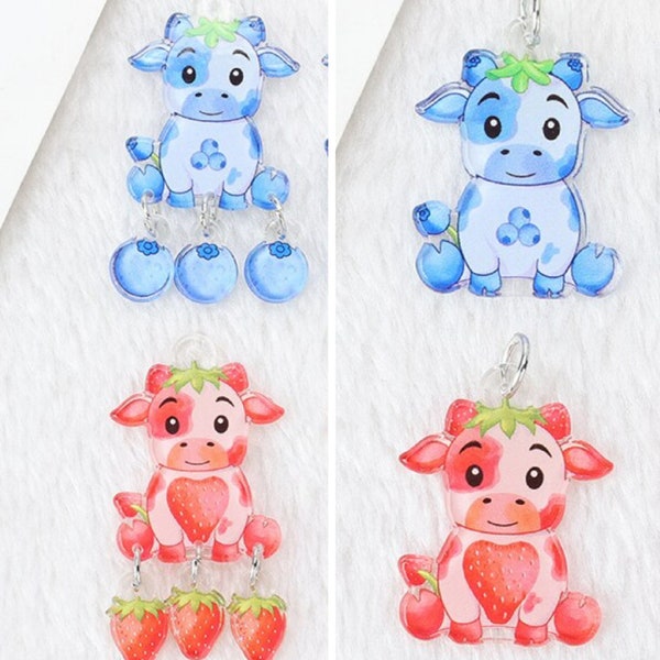 Cattle Acrylic Charms | Blueberry And Strawberry Little Cow | DIY Jewelry | Ref: P242