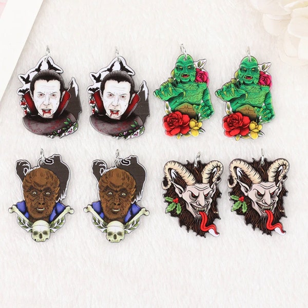 Halloween Acrylic Charms | Krampus Devil | Vampire Dracula | Green Man | Chewbacca | DIY Jewelry | Ref: P247