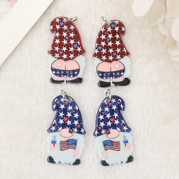 American Flag Gnome Acrylic Charm  | United States Independence Day | July 4th | DIY American Jewelry Earrings | Ref: P310