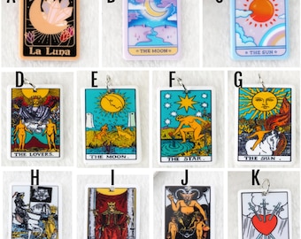 Tarot Card Acrylic Charms | Magical Divination Pendant | The Moon Charm | La Luna Charm | The Sun | The Lovers Death | Justice The Devil P51
