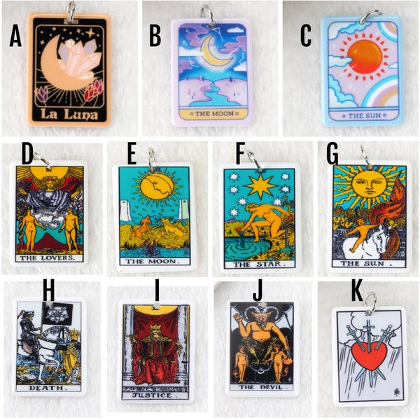 Tarot Card Acrylic Charms | Magical Divination Pendant | The Moon Charm | La Luna Charm | The Sun | The Lovers Death | Justice The Devil P51