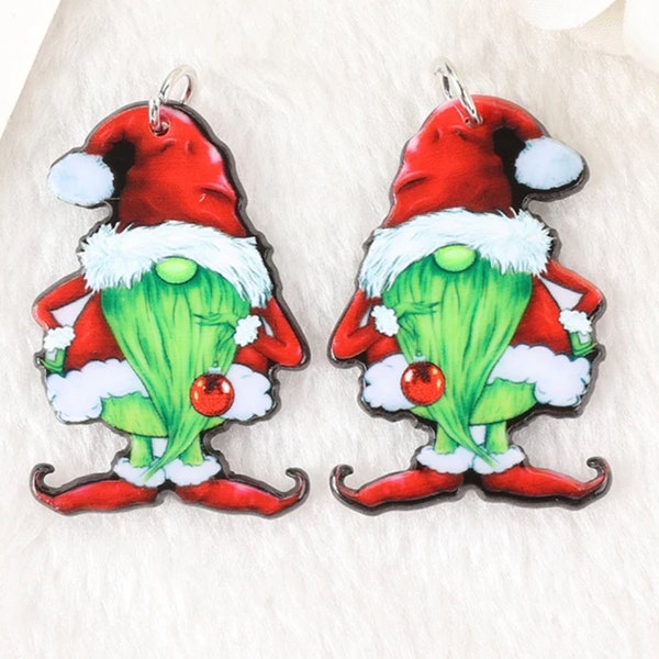 Christmas Gnomes Acrylic Charms | Christmas Earring  | Christmas Grinch Jewelry | DIY Earring | Ref: P285