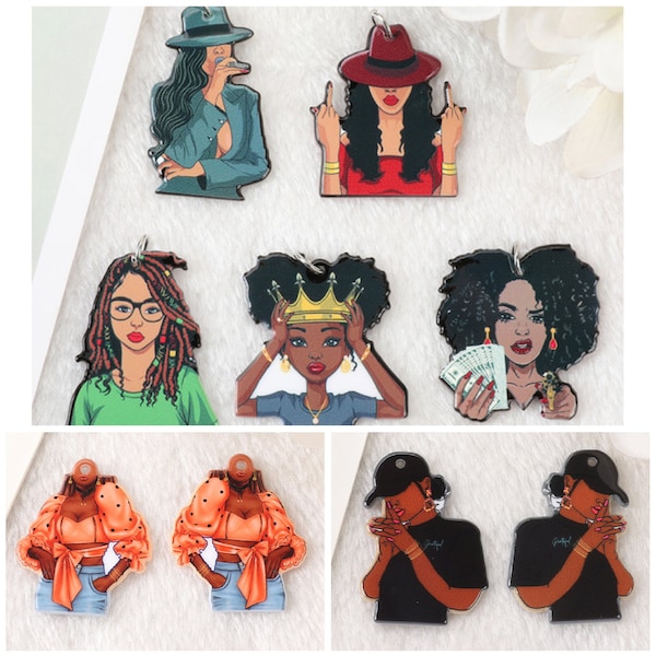 Afro Woman Charm | Acrylic Fashion Afro Woman Charm | Black Queen Pendant | BLM Charm Ref: P3