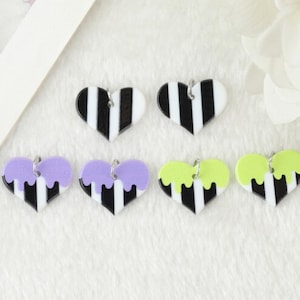Striped Heart Acrylic Charm |  DIY Jewelry | Ref: P223