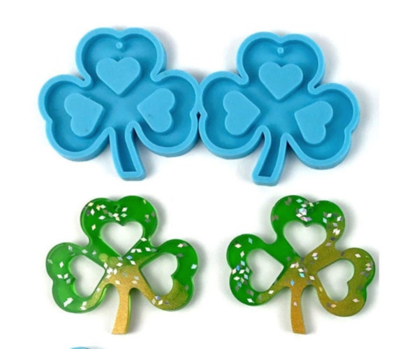Shamrock Keychain Silicone Mold Heart Clover Resin Epoxy Mould. Ref M11