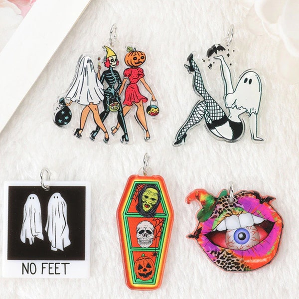 Girl Ghost Acrylic Charms | Halloween Pumpkin | No Feet Ghost | Friends In Halloween Eye in Lip | Coffin | DIY Jewelry | Ref: P230