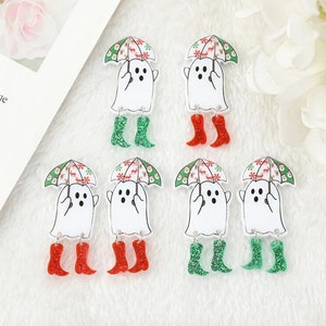 Ghost Walking with Christmas Umbrella Acrylic Charms |  Funny DIY Christmas Jewelry Earrings | Ref: P282